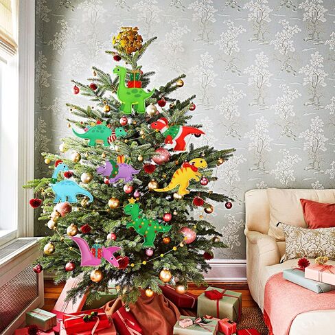 شعرت ديناصور عيد الميلاد الحلي للأطفال (8 تصاميم)، دينو شجرة عيد الميلاد شنقا الحلي لعطلة الشتاء عيد الميلاد شنقا زينة الحزب تفضل، لطيف تي ريكس ترايسيراتوبس ديبلودوكس (مجموعة من 8) in Kuwait