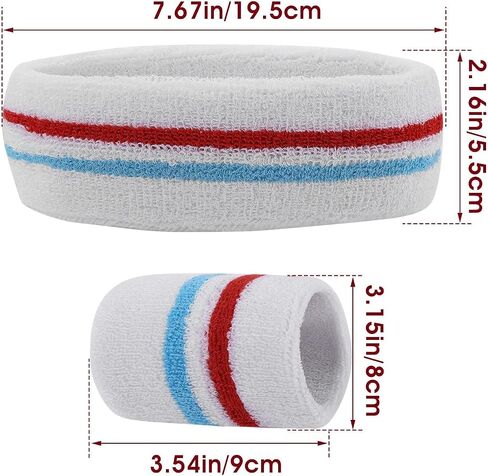 Yolev Striped Sweatband Set Sports Headband Wristband (1 Headband and 2 Wristbands) Set Sweatbands for Athletic Men and Women in Saudi Arabia
