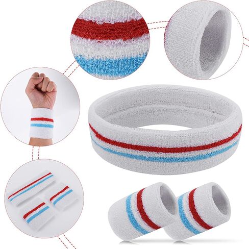 Yolev Striped Sweatband Set Sports Headband Wristband (1 Headband and 2 Wristbands) Set Sweatbands for Athletic Men and Women in Saudi Arabia