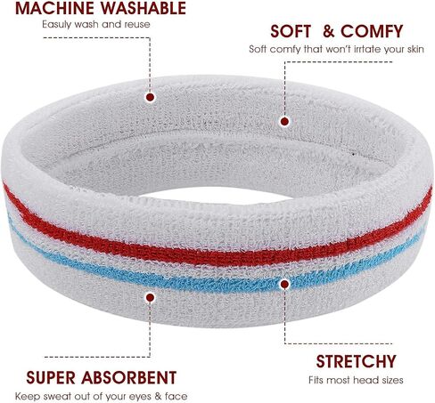 Yolev Striped Sweatband Set Sports Headband Wristband (1 Headband and 2 Wristbands) Set Sweatbands for Athletic Men and Women in Saudi Arabia