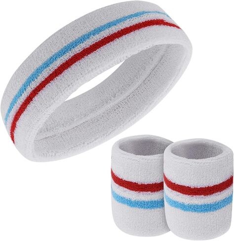 Yolev Striped Sweatband Set Sports Headband Wristband (1 Headband and 2 Wristbands) Set Sweatbands for Athletic Men and Women in Saudi Arabia