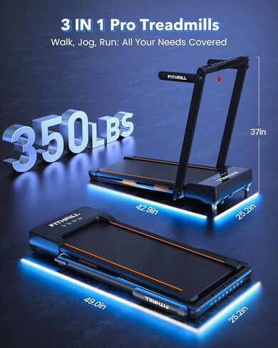 Fithrill Walking Pad Treadmill with Auto Incline, 350LBS Weight Capacity Under Desk Treadmill for Home/Office, 9% Incline Treadmill with 3 Slopes in Saudi Arabia