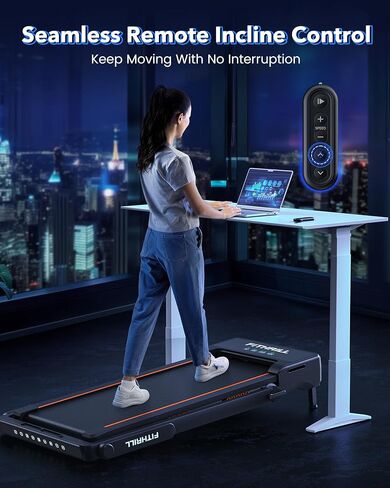 Fithrill Walking Pad Treadmill with Auto Incline, 350LBS Weight Capacity Under Desk Treadmill for Home/Office, 9% Incline Treadmill with 3 Slopes in Saudi Arabia