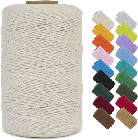 حبل LEREATI Macrame مقاس 1 مم × 426 ياردة من القطن الطبيعي خيوط حبل من خيوط Macrame، سلك حرفي ملون لصناعة المجوهرات DIY لتزيين تغليف الهدايا على الحائط (طبيعي) in Kuwait