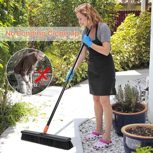 SONCAL 24" Push Broom Outdoor, 65" Long Handle Stiff Bristles Heavy Duty Angle Shop Broom for Sweeping Deck, Yard, Patio, Garden and Concrete Floor in Saudi Arabia