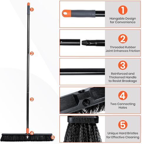 SONCAL 24" Push Broom Outdoor, 65" Long Handle Stiff Bristles Heavy Duty Angle Shop Broom for Sweeping Deck, Yard, Patio, Garden and Concrete Floor in Saudi Arabia