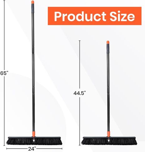 SONCAL 24" Push Broom Outdoor, 65" Long Handle Stiff Bristles Heavy Duty Angle Shop Broom for Sweeping Deck, Yard, Patio, Garden and Concrete Floor in Saudi Arabia