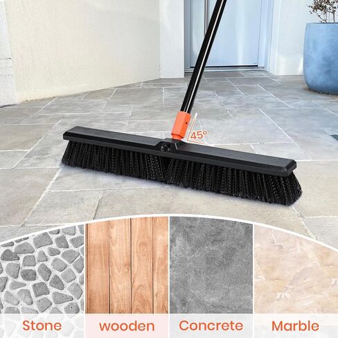 SONCAL 24" Push Broom Outdoor, 65" Long Handle Stiff Bristles Heavy Duty Angle Shop Broom for Sweeping Deck, Yard, Patio, Garden and Concrete Floor in Saudi Arabia