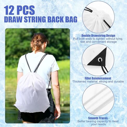 Talltalk 36 Pcs Workout Towels Set, 12 Cooling Towels 40"x12" 12 Squeeze Water Bottles 24 Oz and 12 Drawstring Backpack Bags for Teenagers Football Team Gifts DIY Gym Outdoor Sports Travel, White in Saudi Arabia