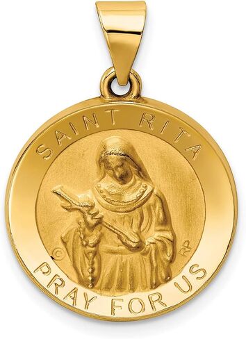 Jewelry Stores Network Saint Rita Pray For Us Words on Round Medal Pendant in Real 14k Yellow Gold 18mm in Saudi Arabia
