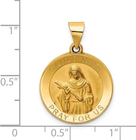 Jewelry Stores Network Saint Rita Pray For Us Words on Round Medal Pendant in Real 14k Yellow Gold 18mm in Saudi Arabia