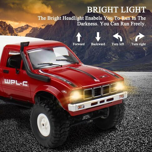 Losbenco RC Crawler 1/16 Scale RC Rock Crawler, WPL C24 All Terrain RC Car RTR 4x4 Off-Road Remote Control Trucks with LED Lights and Two Batteries for Kids and Adults in Kuwait