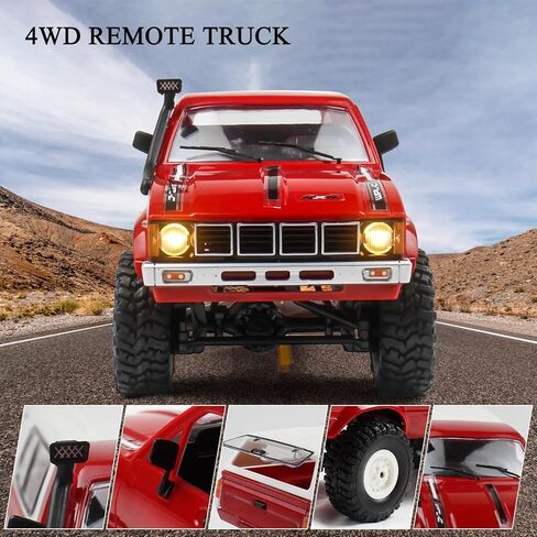 Losbenco RC Crawler 1/16 Scale RC Rock Crawler, WPL C24 All Terrain RC Car RTR 4x4 Off-Road Remote Control Trucks with LED Lights and Two Batteries for Kids and Adults in Kuwait