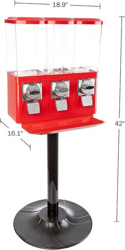 Gumball Machine - Triple Candy Machine Dispenser for Gumballs, Capsules, and Candy - Vending Machines for Business by Great Northern Popcorn (Red) in Saudi Arabia