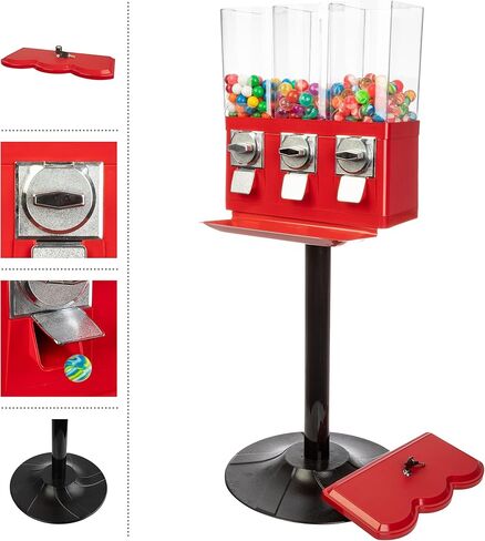 Gumball Machine - Triple Candy Machine Dispenser for Gumballs, Capsules, and Candy - Vending Machines for Business by Great Northern Popcorn (Red) in Saudi Arabia