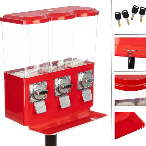 Gumball Machine - Triple Candy Machine Dispenser for Gumballs, Capsules, and Candy - Vending Machines for Business by Great Northern Popcorn (Red) in Saudi Arabia