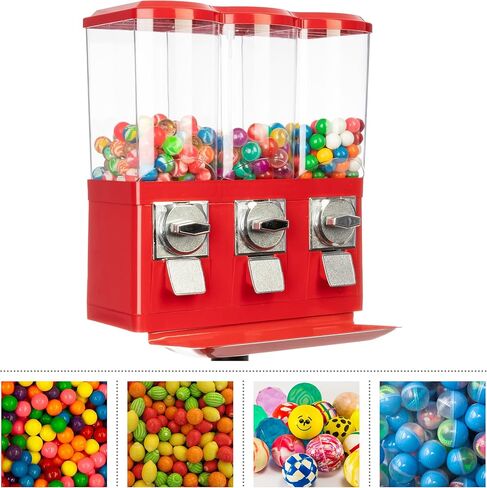 Gumball Machine - Triple Candy Machine Dispenser for Gumballs, Capsules, and Candy - Vending Machines for Business by Great Northern Popcorn (Red) in Saudi Arabia