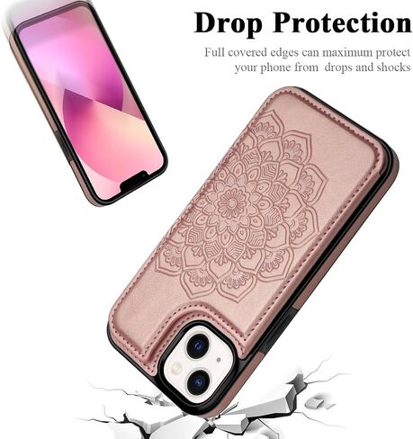 حافظة MMHUO لهاتف iPhone 13 مع حامل بطاقات، حافظة قلابة خلفية مغناطيسية على شكل زهرة لهاتف iPhone 13، حافظة محفظة للنساء، حافظة هاتف واقية لهاتف iPhone 13، ذهبي وردي in Kuwait