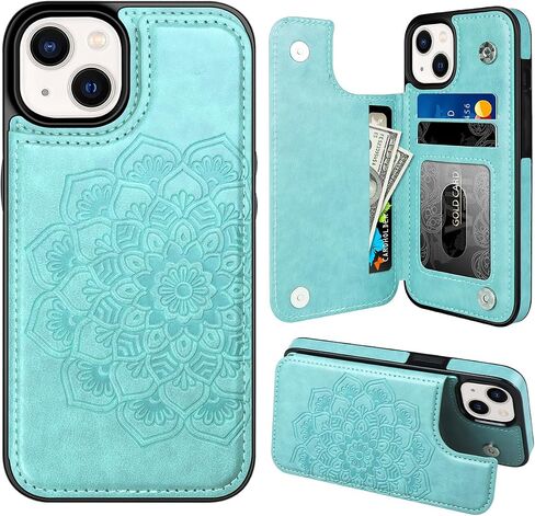 حافظة MMHUO لهاتف iPhone 13 مع حامل بطاقات، حافظة قلابة خلفية مغناطيسية على شكل زهرة لهاتف iPhone 13، حافظة محفظة للنساء، حافظة هاتف واقية لهاتف iPhone 13، ذهبي وردي in Kuwait