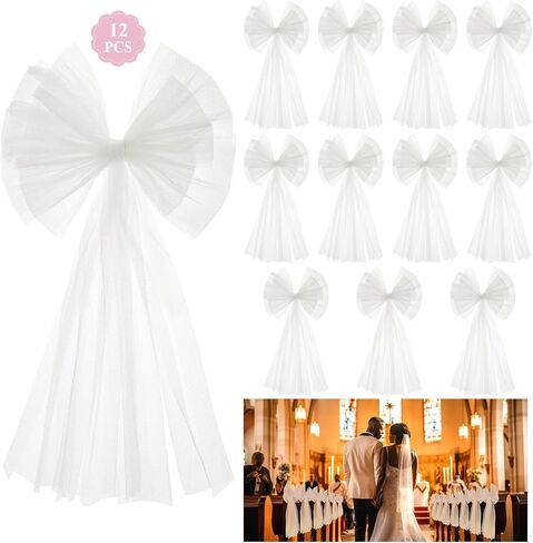 Yunlly 12 Pcs Large Wedding Pew Bows 21.65 x 11.81 in Tulle Wedding Bows for Church Chair Bench Seat Door Wedding Car Decorations Ceremony Reception Aisle Anniversary Bridal Shower Birthday in Saudi Arabia