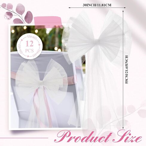 Yunlly 12 Pcs Large Wedding Pew Bows 21.65 x 11.81 in Tulle Wedding Bows for Church Chair Bench Seat Door Wedding Car Decorations Ceremony Reception Aisle Anniversary Bridal Shower Birthday in Saudi Arabia