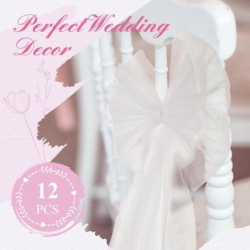 Yunlly 12 Pcs Large Wedding Pew Bows 21.65 x 11.81 in Tulle Wedding Bows for Church Chair Bench Seat Door Wedding Car Decorations Ceremony Reception Aisle Anniversary Bridal Shower Birthday in Saudi Arabia