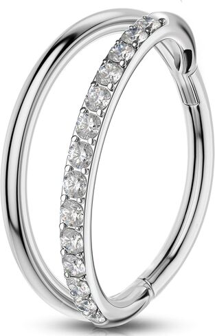 OUFER Cartilage Helix Earring, Stainless Steel 16G Lip Rings Silver, Double Hoops Hinged Segment Rings, Sparkling CZ Lip Cartilage Helix Snug Rook Daith Lobe Piercing Jewelry for Women and Men in Saudi Arabia