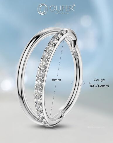 OUFER Cartilage Helix Earring, Stainless Steel 16G Lip Rings Silver, Double Hoops Hinged Segment Rings, Sparkling CZ Lip Cartilage Helix Snug Rook Daith Lobe Piercing Jewelry for Women and Men in Saudi Arabia