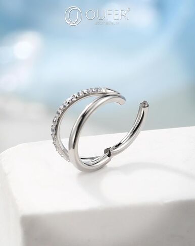 OUFER Cartilage Helix Earring, Stainless Steel 16G Lip Rings Silver, Double Hoops Hinged Segment Rings, Sparkling CZ Lip Cartilage Helix Snug Rook Daith Lobe Piercing Jewelry for Women and Men in Saudi Arabia