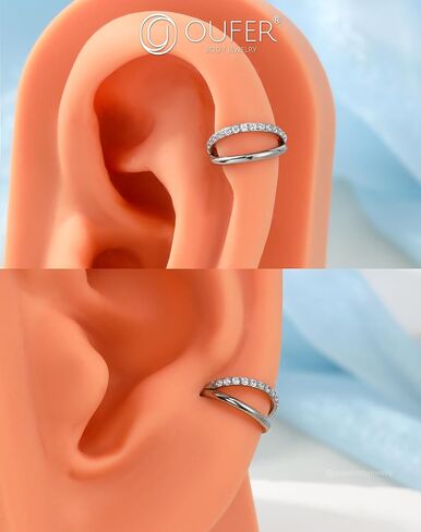 OUFER Cartilage Helix Earring, Stainless Steel 16G Lip Rings Silver, Double Hoops Hinged Segment Rings, Sparkling CZ Lip Cartilage Helix Snug Rook Daith Lobe Piercing Jewelry for Women and Men in Saudi Arabia