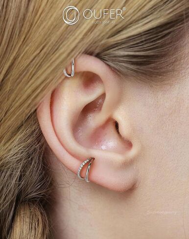 OUFER Cartilage Helix Earring, Stainless Steel 16G Lip Rings Silver, Double Hoops Hinged Segment Rings, Sparkling CZ Lip Cartilage Helix Snug Rook Daith Lobe Piercing Jewelry for Women and Men in Saudi Arabia