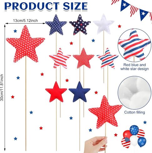 SmoothNovelty 24 Pcs 4th of July Star Picks American Star Red White and Blue Plush Stick Patriotic Floral Picks Table Centerpieces for Memorial Day Independence Day Home Vase Filler Table Decor in Saudi Arabia