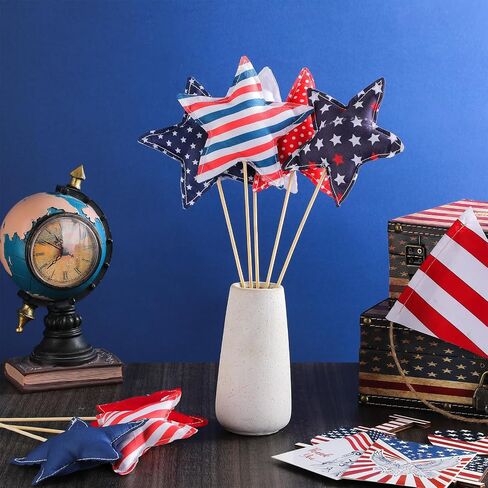 SmoothNovelty 24 Pcs 4th of July Star Picks American Star Red White and Blue Plush Stick Patriotic Floral Picks Table Centerpieces for Memorial Day Independence Day Home Vase Filler Table Decor in Saudi Arabia