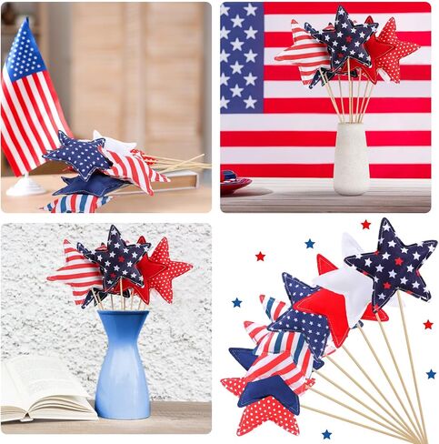 SmoothNovelty 24 Pcs 4th of July Star Picks American Star Red White and Blue Plush Stick Patriotic Floral Picks Table Centerpieces for Memorial Day Independence Day Home Vase Filler Table Decor in Saudi Arabia