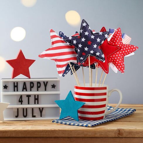 SmoothNovelty 24 Pcs 4th of July Star Picks American Star Red White and Blue Plush Stick Patriotic Floral Picks Table Centerpieces for Memorial Day Independence Day Home Vase Filler Table Decor in Saudi Arabia