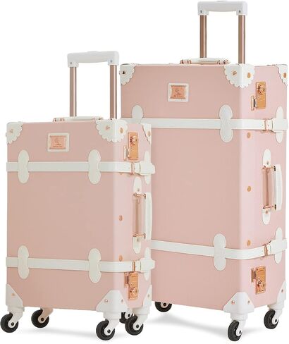 7998 2 Piece Vintage Luggage Set PU Leather Women Cute Pink Suitcase with TSA Key Lock (26"+20") in Saudi Arabia