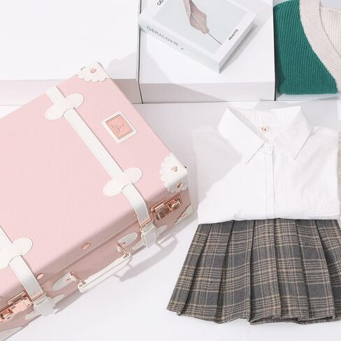 7998 2 Piece Vintage Luggage Set PU Leather Women Cute Pink Suitcase with TSA Key Lock (26"+20") in Saudi Arabia