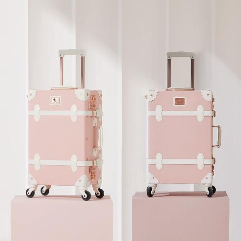 7998 2 Piece Vintage Luggage Set PU Leather Women Cute Pink Suitcase with TSA Key Lock (26"+20") in Saudi Arabia