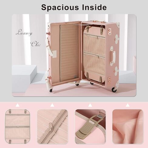 7998 2 Piece Vintage Luggage Set PU Leather Women Cute Pink Suitcase with TSA Key Lock (26"+20") in Saudi Arabia