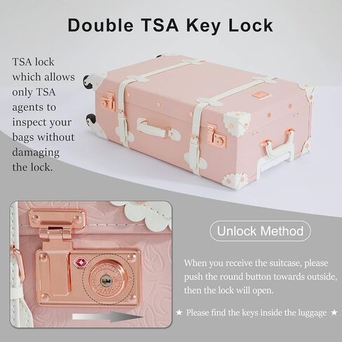 7998 2 Piece Vintage Luggage Set PU Leather Women Cute Pink Suitcase with TSA Key Lock (26"+20") in Saudi Arabia