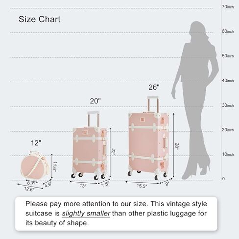 7998 2 Piece Vintage Luggage Set PU Leather Women Cute Pink Suitcase with TSA Key Lock (26"+20") in Saudi Arabia