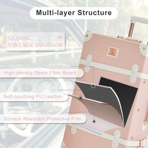 7998 2 Piece Vintage Luggage Set PU Leather Women Cute Pink Suitcase with TSA Key Lock (26"+20") in Saudi Arabia