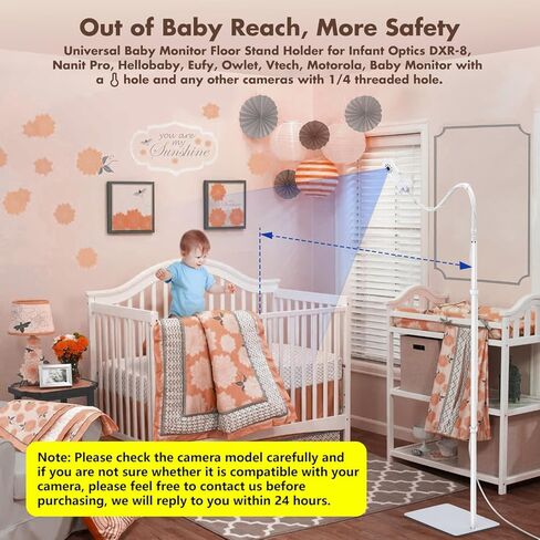 حامل أرضي لمراقبة الأطفال متوافق مع Infant Optics DXR-8 Pro، Nanit Pro، Babysense، Owlet، Eufy، HelloBaby، Motorola، VTech، أجهزة مراقبة الأطفال الأخرى مع فتحة لولبية 1/4، ارتفاع قابل للتعديل 68 بوصة in Kuwait