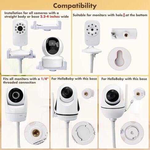 حامل أرضي لمراقبة الأطفال متوافق مع Infant Optics DXR-8 Pro، Nanit Pro، Babysense، Owlet، Eufy، HelloBaby، Motorola، VTech، أجهزة مراقبة الأطفال الأخرى مع فتحة لولبية 1/4، ارتفاع قابل للتعديل 68 بوصة in Kuwait