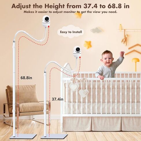 حامل أرضي لمراقبة الأطفال متوافق مع Infant Optics DXR-8 Pro، Nanit Pro، Babysense، Owlet، Eufy، HelloBaby، Motorola، VTech، أجهزة مراقبة الأطفال الأخرى مع فتحة لولبية 1/4، ارتفاع قابل للتعديل 68 بوصة in Kuwait