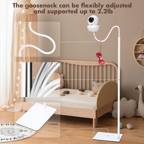 حامل أرضي لمراقبة الأطفال متوافق مع Infant Optics DXR-8 Pro، Nanit Pro، Babysense، Owlet، Eufy، HelloBaby، Motorola، VTech، أجهزة مراقبة الأطفال الأخرى مع فتحة لولبية 1/4، ارتفاع قابل للتعديل 68 بوصة in Kuwait