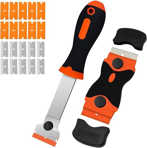 ZBGUN 2 PCS Car Cleaning Blade Combination Set, 3.93" x 1.57" x 0.98" Multi-Functional Double-Head UV Adhesive Film Tool Scraper Long Scraper, Portable Accessory, for Most Car Models (Orange & Black) in Saudi Arabia