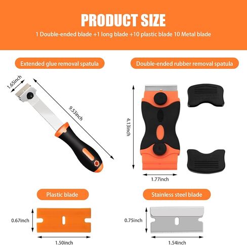 ZBGUN 2 PCS Car Cleaning Blade Combination Set, 3.93" x 1.57" x 0.98" Multi-Functional Double-Head UV Adhesive Film Tool Scraper Long Scraper, Portable Accessory, for Most Car Models (Orange & Black) in Saudi Arabia