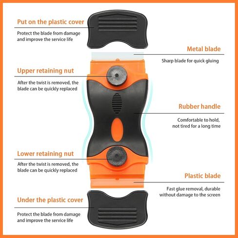 ZBGUN 2 PCS Car Cleaning Blade Combination Set, 3.93" x 1.57" x 0.98" Multi-Functional Double-Head UV Adhesive Film Tool Scraper Long Scraper, Portable Accessory, for Most Car Models (Orange & Black) in Saudi Arabia