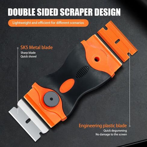 ZBGUN 2 PCS Car Cleaning Blade Combination Set, 3.93" x 1.57" x 0.98" Multi-Functional Double-Head UV Adhesive Film Tool Scraper Long Scraper, Portable Accessory, for Most Car Models (Orange & Black) in Saudi Arabia